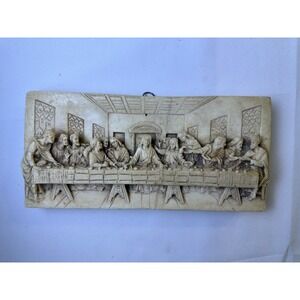 VINTAGE Last Supper Plaque Wall Art 3D Relief Italian Alabaster Resin 10" x 6"‎